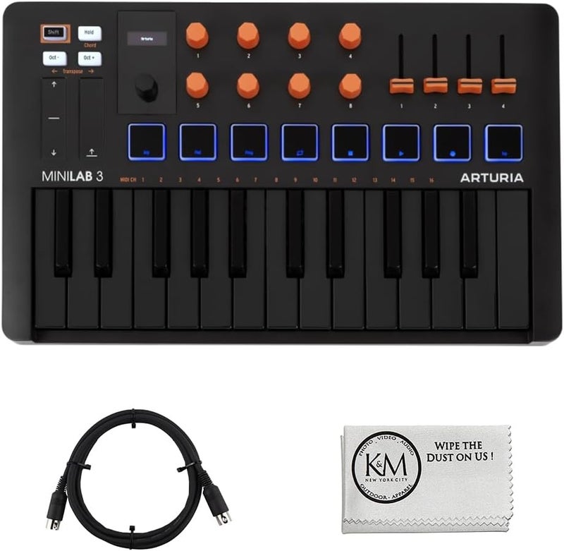 Arturia MiniLab 3 Compact MIDI Keyboard and Pad Controller | Orange Bundle with 6ft MIDI Cable + Microfiber Cleaning Cloth (3 Item) - Image 1